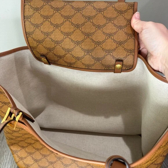 MCM Lauretos Monogram Canvas Medium Shopper Tote in Cognac - Picture 12 of 16